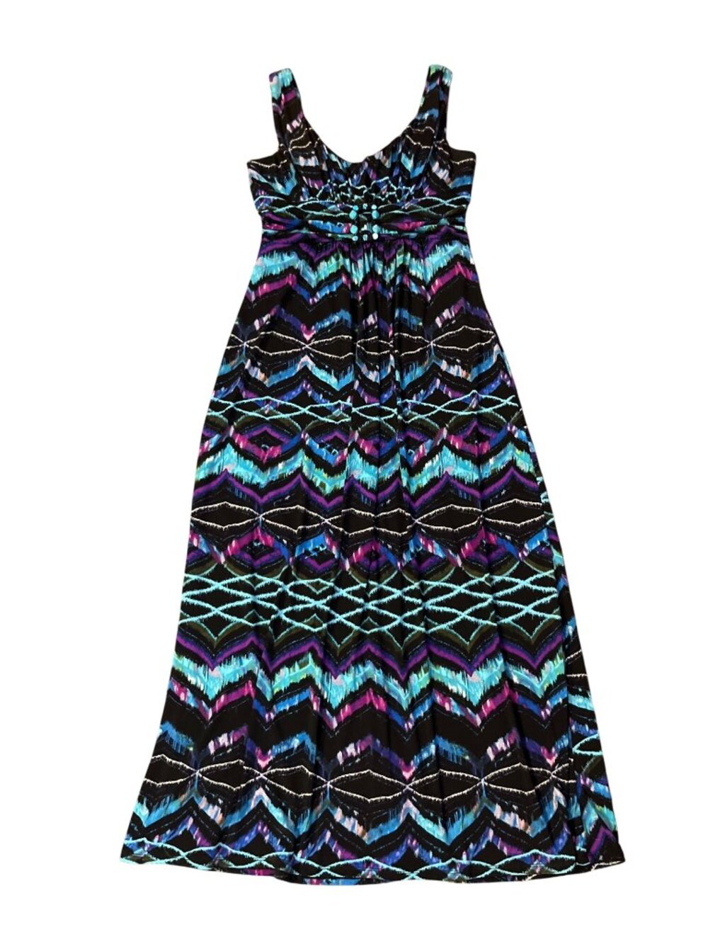 Bisou Bisou Michelle Bohbot Maxi Dress Womens 10P Petite Beaded Chevron Used - Picture 14 of 16